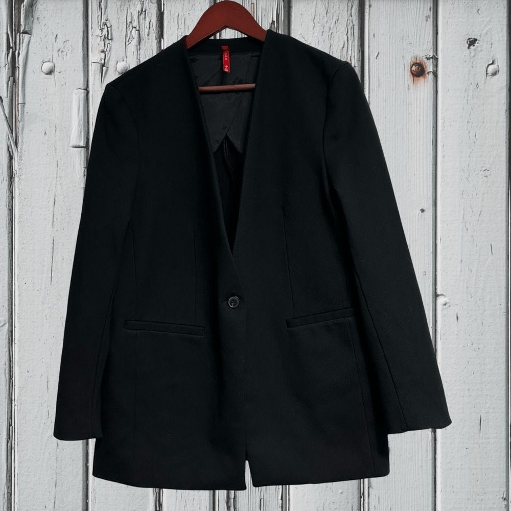 Spanx Womens Perfect Collarless Blazer Size L‎ Black Single Button Lined 20384